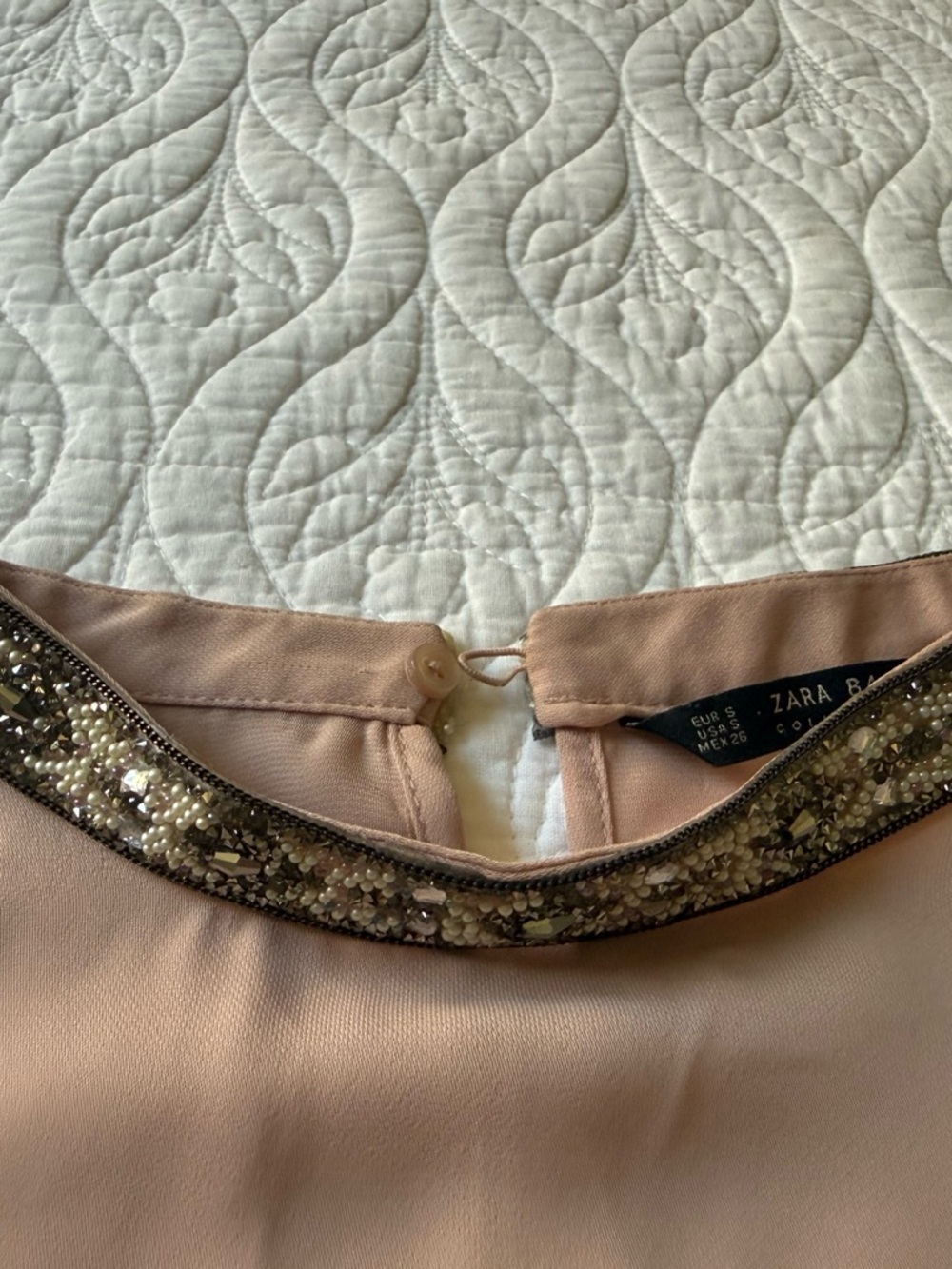 Zara Blush Pink Beaded Neckline Top